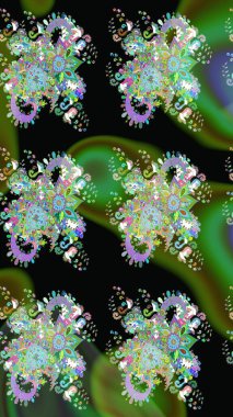 Elle çizilmiş. Doodle çiçekler ve dalları, otlar ve çiçekler. Güzel kumaş deseni. Raster illüstrasyon.