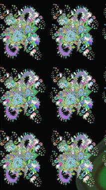 Siyah renkli bitkilerden oluşan parlak çiçekli çizim deseni.