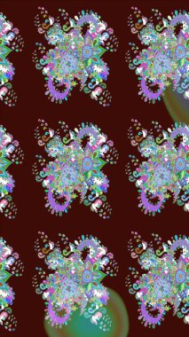 Raster illüstrasyonundaki çiçek desenli çizim. Suluboya tarzında kahverengi renkte çiçekler.