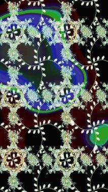 Çiçeksel çizim kalıbının yansıması. Vadinin çiçekleri siyah renklerde.