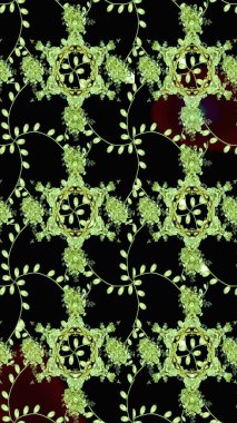 Raster deseni. Patlayan çiçekler soyut olarak yerleştirilmiş. Yumuşak, bahar çiçekleri siyah renklerde. Raster illüstrasyonu.