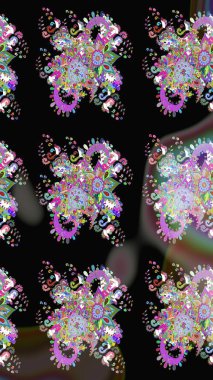 Raster deseni. Raster illüstrasyonu. Yumuşak, bahar çiçekleri siyah renklerde. Patlayan çiçekler soyut yerleştirilmiş.