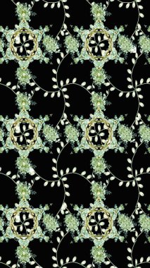 Renkli Bahar Teması eskiz kalıbı. Güzel kumaş deseni. Asya tekstil tarzında. Raster illüstrasyonu. Çiçek desenli çizim. Düz Çiçek Elementleri Tasarımı.