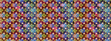 El çizimi çiçekli soyut çizim kalıbı. Raster illüstrasyonu. Mavi renkte çiçekler.