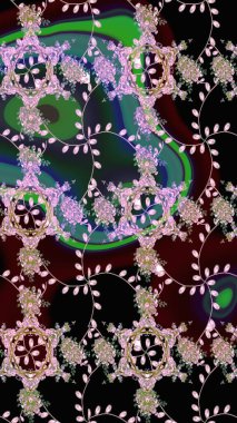 Raster Illustrasyon 'daki Çiçek Deseni' nin son moda çizimi. Güzel kumaş deseni. Renkli Yaz Temalı eskiz kalıbı. Düz Çiçek Elementleri Tasarımı.