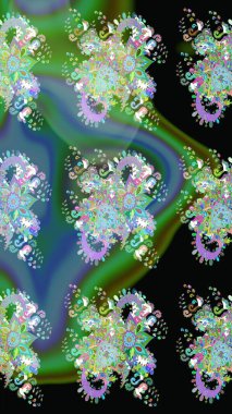 Yeşil çiçekli eskiz deseni, suluboya çiçek deseni, sevimli çiçek, duvar kağıdı, kart veya kumaş için fayanslı. Raster - stok.