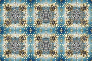 Damask pürüzsüz yineleme kalıbı. Barok tarzında altın çiçekli süs. Altın element mavi, gri ve nötr renklerde. Antika altın tekrarlanabilir duvar kağıdı.