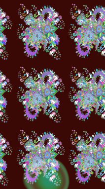 Taslak desenli, modaya uygun kumaş deseni. Raster illüstrasyonu. Şirin çiçek elementleri. Renkli Bahar Teması eskiz kalıbı. Düz Çiçek Elementleri Tasarımı.