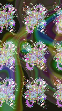 Küçük çiçekteki sevimli çiçek deseni. Bir sürü yeşil ve soyut çiçekli tropik eskiz deseni. Varicologreen Raster çizimi.