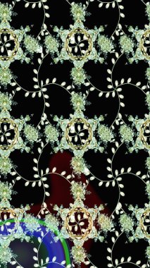 Çiçekli karalama şeklinde Raster çiçek deseni. Raster illüstrasyonu. Nazikçe, yaz çiçekleri siyah renklerde.