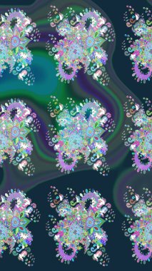 Soyut etnik raster çizim kalıbı. Çiçekler. Vadinin mavi renkli çiçekleri.