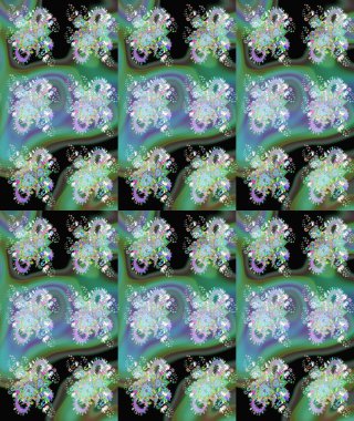 Renkli Yaz Temalı eskiz kalıbı. Düz Çiçek Elementleri Tasarımı. Sevimli çiçek raster deseni. Yeşil renkte çiçekler.