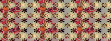 Raster illüstrasyonu. Renkli Bahar Teması eskiz kalıbı. Düz Çiçek Elementleri Tasarımı. Şirin çiçek elementleri. Çizim deseni Modaya uygun kumaş deseni.