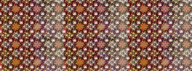 Kahverengi ve bej renkli parlak çiçekli soyut çizim deseni. Çiçeksel elementlerle süslenmiş zarif raster dokusu. Küçük çiçekte şirin bir çiçek deseni var..