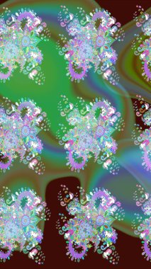 Parlak çiçekli yeşil renkler üzerine soyut çizim deseni. Küçük çiçekte hoş bir çiçek deseni var. Çiçek elementli zarif raster dokusu..