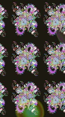 3D çiçekler, eskiz. Raster illüstrasyonu. Gri renklerde.