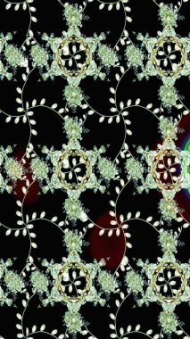 Raster illüstrasyonu. Çiçek buketleriyle klasik bir eskiz şekli. Siyah renklerde.