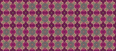 Çiçek süsü kumaş deseni, cam, çiçek desenli mor, gri ve bej renkli altın elementler. Klasik raster altın pürüzsüz desen.