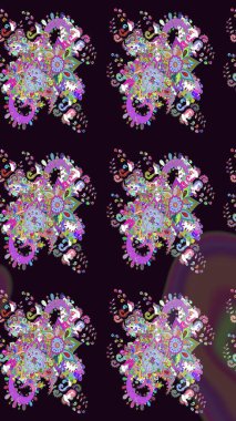 Raster deseni. Nazik, yaz çiçekleri siyah renklerde. Raster illüstrasyonu. Küçük çiçekte sevimli çiçek deseni var..