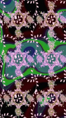 Raster illüstrasyonu. Düz Çiçek Elementleri Tasarımı. Çiçek deseni. Chichi 'nin kumaş kalıbını çiz. Renkli Bahar Teması çizim şablonu.