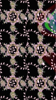 Tekrar eden çiçek arkaplanı, zarif siyah çiçek duvar kağıdı. Siyah renkler üzerine çiçek desenli çizimler, el yapımı papatyalar, papatyalar..