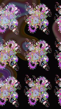 Çiçekli, yapraklı, çiçek desenli eskiz. Raster illüstrasyonu. El çizimi.