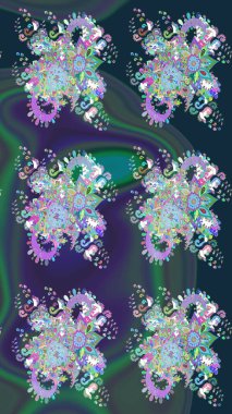 Şirin karalamalı çiçek desenli çizim. Robot resim tarzı mavi renkler. El yapımı çiçek ve bitki koleksiyonu. Raster illüstrasyonu. Raster illüstrasyonu.