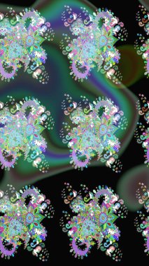 Sevimli çiçek raster deseni. Renkli Yaz Temalı eskiz kalıbı. Yeşil renkli çiçekler. Düz Çiçek Elementleri Tasarımı.