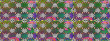 Vadinin yeşil renkli çiçekleri. Soyut etnik raster kusursuz desen. Çiçekler..