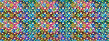 Renkli Bahar Teması eskiz kalıbı. Mavi ve yeşil renkli çiçekler. Çiçekli çizim şekli. Düz Çiçek Elementleri Tasarımı.