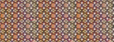 Raster düz çiçek çizim deseni. Hediye ambalaj kağıdı, tebrik kartları, posterler ve pankart tasarımı. Kahverengi ve bej renkli çiçekler.