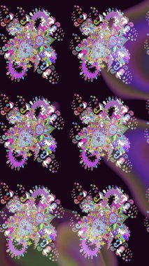 Şirin çiçek elementleri. Siyah renkli çiçekler. Robot resim. Raster illüstrasyonu.