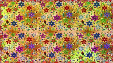 El çizimi çiçekli, soyut, pürüzsüz desen. Raster illüstrasyonu. Sarı renkte çiçekler.