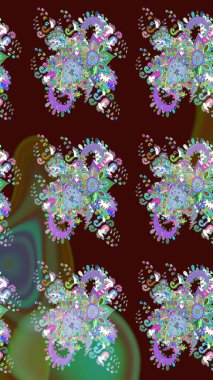 Parlak renkli çiçekleri ve kahverengi renkli yaprakları olan harika bir çiçek deseni. Moda baskıları için zarif bir şablon. Halk tarzı. Modern çiçek arkaplanı.