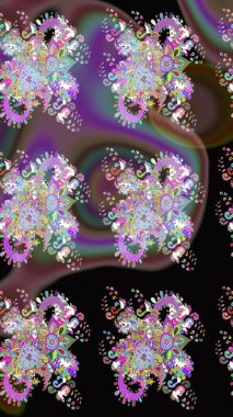 Siyah renkli çiçekler. Hediye ambalaj kağıdı, tebrik kartları, posterler ve pankart tasarımı. Raster düz çiçek çizim deseni.