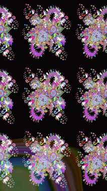 Siyah renkli etnik çiçeklerle süslenmiş zarif bir eskiz şekli. Raster Çiçek İllüstrasyonu güzel tekstil..