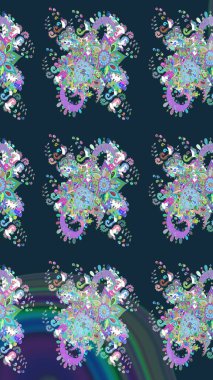 Süslü kumaş deseni. Renkli Bahar Teması eskiz kalıbı. Raster illüstrasyonundaki çiçek desenli çizim. Düz Çiçek Elementleri Tasarımı.