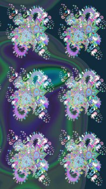 Raster illüstrasyonu. Renkli çizim kalıbı. Çiçek arkaplan. Mavi renkli şirin tekstil tarzında. Çiçek duvar kağıdı.