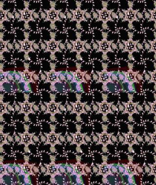 Raster illüstrasyonundaki çiçek desenli çizim. Süslü kumaş deseni. Düz Çiçek Elementleri Tasarımı. Renkli Bahar Teması çizim şablonu.