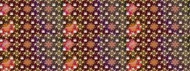 Kahverengi renkli Asya tekstili. Raster illüstrasyonu. Çiçek desenini çiz.