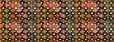 Kahverengi ve gri zarif küçük çiçekler ve kahverengi ve gri renkli komik böcekler, raster desen, illüstrasyon.