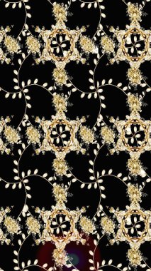 Siyah renkli bitkilerden oluşan parlak çiçekli çizim deseni.