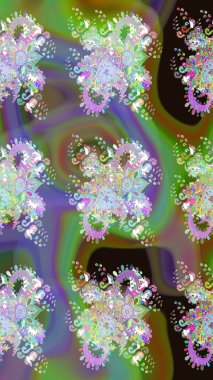 Raster illüstrasyonundaki çiçek desenli çizim. Suluboya tarzında yeşil renkte çiçekler.