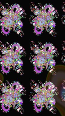 Çiçek tasarımı için inanılmaz bir kolaj cenneti tarzı. Çiçekli zambakların eskiz geçmişi. Parlak çiçekli kolaj çiçekleri siyahtır..