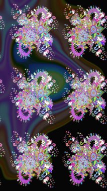 Raster illüstrasyonu. 3D çiçekler, eskiz. Siyah renklerde.