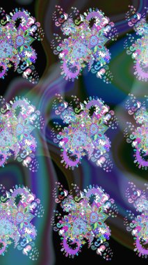 Raster illüstrasyonu. Çiçekli, yapraklı, çiçek desenli eskiz. El çizimi.