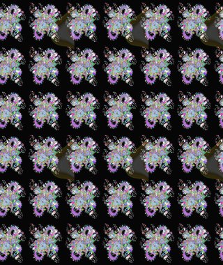 Raster illüstrasyonu. Siyah renklerde. 3D çiçekler, çizim.