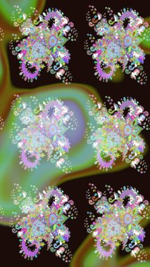 Raster çiçek desenli çiçek deseni, yapraklar, dekoratif elementler, sıçrama, lekeler, el çizimi kontur çizgileri ve Doodle çizim stili, grafik raster çizim çizimi.