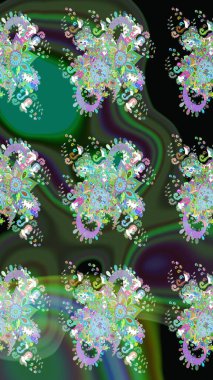 Renkli Yaz Temalı eskiz kalıbı. Sevimli çiçek raster deseni. Yeşil renkli çiçekler. Düz Çiçek Elementleri Tasarımı.