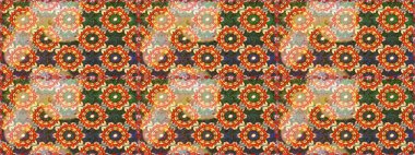 Turuncu renklerde altın element. Damask arkaplanı tekerrür ediyor. Barok tarzında altın çiçek süsü. Antika altın tekrarlanabilir duvar kağıdı.